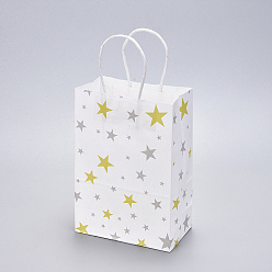 Star Paper Bags, with Handles, Gift Bags, Shopping Bags, Rectangle, White, Star Pattern, 15x8x21cm