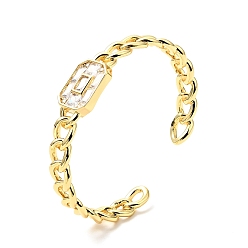 Настоящее золото 18K Прозрачный кубический цирконий прямоугольный открытый браслет-манжета, браслет в форме латунных бордюрных цепей для женщин, без кадмия, без никеля и без свинца, реальный 18 k позолоченный, внутренний диаметр: 2-1/4 дюйм (5.8 см)
