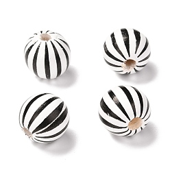 Blanc Des perles en bois naturel, perles macramé grand trou, imprimé, rond avec motif à rayures, blanc, 15~16mm, Trou: 4mm
