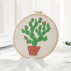 Verde Lima Kit para principiantes de bordado para principiantes con patrón de cactus, incluyendo agujas de bordar e hilo, tela de lino de algodón, verde lima, 27x27 cm
