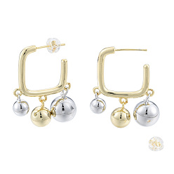 Platinum & Light Gold Two Tone Brass Round Ball Dangle Stud Earrings, Half Hoop Earrings for Women, Nickel Free, Platinum & Light Gold, 31x23mm, Pin: 0.7mm