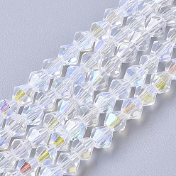 Clear AB Electroplate Glass Beads Strands, AB Color Half Plated, Faceted, Bicone, Clear AB, 4x4mm, Hole: 0.8mm, about 86~90pcs/strand, 12.99 inch(33cm)