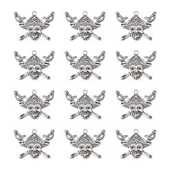 Antique Silver Tibetan Style Alloy Pendants, Cadmium Free & Lead Free, Pirate Style Skull, Antique Silver, 43x34x5mm, Hole: 3mm