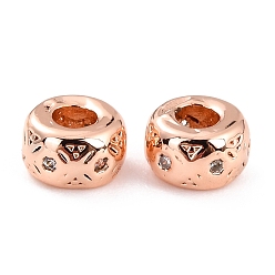 Rose Gold Brass Micro Pave Clear Cubic Zirconia Beads, Long-Lasting Plated, Cadmium Free & Lead Free, Rondelle, Real Rose Gold Plated, 6x3mm, Hole: 2mm