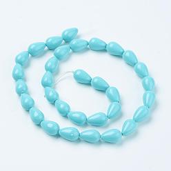 Sky Blue Shell Pearl Beads Strands, teardrop, Sky Blue, 12x8mm, Hole: 1mm, about 30pcs/strand, 15.5 inch