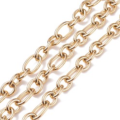 Golden Ion Plating(IP) 304 Stainless Steel Oval Link Chains, Unwelded, with Spool, Golden, 21x13x3mm, 15x12.5x3mm, about 16.40 Feet(5m)/Roll