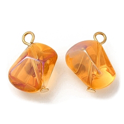 Темно-Оранжевый Стеклянные подвески, с золотыми латунными петлями, полигон прелести, темно-оранжевый, 19~20x16.5x11.5~12 мм, отверстие : 2~2.2 мм