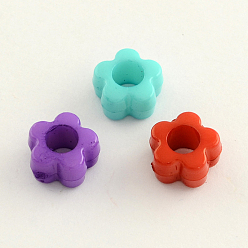 Mixed Color Opaque Acrylic European Beads, Large Hole Flower Beads, Mixed Color, 11x6mm, Hole: 5mm, about 1440pcs/500g