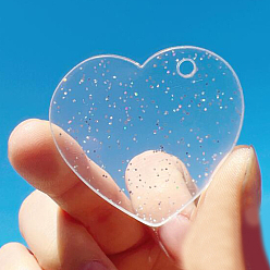 Claro Colgantes de disco de acrílico transparente, con polvo del brillo, corazón, Claro, 42x3 mm