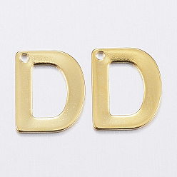 Letter D 304 charmes en acier inoxydable, lettre, breloques initiales, réel 18 k plaqué or, letter.d, 11x6~12x0.8mm, Trou: 1mm