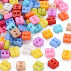 Mixed Color 2-Hole Plastic Buttons, Square, Mixed Color, 5.5x5.5x2.5mm, Hole: 1.5mm
