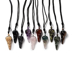 Mixed Stone Natural Mixed Stone Plague Doctor Pendant Necklace with Nylon Rope, 33.39~35.59 inch(84.8~90.4cm)