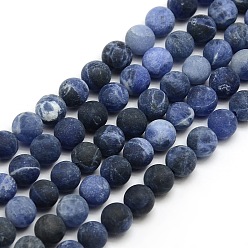 Sodalite Frosted Natural Sodalite Round Bead Strands, 12mm, Hole: 1mm, about 30~32pcs/strand, 14.9~15.6 inch