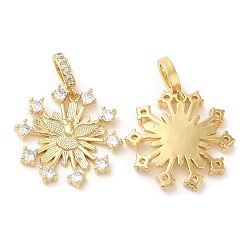 Real 18K Gold Plated Brass Micro Pave Cubic Zirconia Pendants, Lead Free & Cadmium Free, Snowflake, Real 18K Gold Plated, 25x26x4mm, Hole: 6X4mm