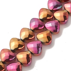 Orchid Electroplate Glass Bead Strands, Metallic Full Plated, Heart, Orchid, 12x13x7mm, Hole: 1mm, about 55pcs/strand, 25.51''(64.8cm)