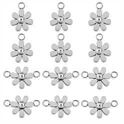 Stainless Steel Color 12Pcs 430 Stainless Steel Small Flower Connector Charms & Pendants, Metal Daisy Pendant for Jewelry Earring Bracelet Handmade Making, Stainless Steel Color, 9mm, Hole: 2mm