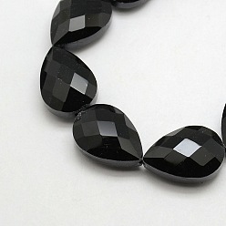 Black Crystal Glass Teardrop Beads Strands, Faceted, Black, 24x17x11mm, Hole: 1mm, about 30pcs/strand, 28.3 inch