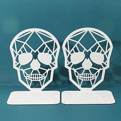 Skull Non-Skid Iron Bookend Display Stands, Adjustable Desktop Heavy Duty Metal Book Stopper for Shelves, White, Skull Pattern, 90x120x175mm