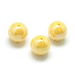 Yellow Pearlized Style Acrylic Beads, Round, Yellow, 12mm, Hole: 2mm, about 530pcs/500g