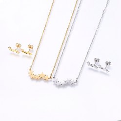 Mixed Color 304 Stainless Steel Jewelry Sets, Stud Earrings and Pendant Necklaces, Star, Mixed Color, 18.9 inch(48cm), Stud Earrings: 13x6x1.2mm, Pin: 0.8mm