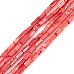 Naranja Rojo Hebras de cuentas teñidas de concha natural de agua dulce, columna, rojo naranja, 8x4 mm, agujero: 0.8 mm, sobre 46 unidades / cadena, 14.96'' (38 cm)