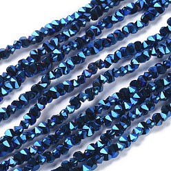 Plaqué Bleu Perles en verre electroplate, facette, rectangle arrondi, plein plaqué, bleu plaqué, 3x4.5x3.5mm, Trou: 0.8mm, Environ 149 pcs/chapelet, 17.32 pouce (44 cm)
