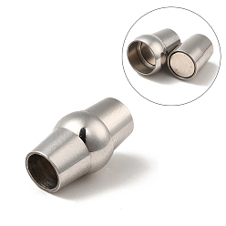 Stainless Steel Color 304 Stainless Steel Magnetic Clasps with Glue-in Ends, Barrel, Stainless Steel Color, 15x8mm, Hole: 4mm
