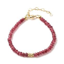 Rouge Indien Bracelets de perles de jade de malaisie naturelle (teint) pour femmes ou hommes, avec les accessoires en laiton de tonalité d'or, rouge indien, 7-1/4 pouce (18.5 cm), 4mm