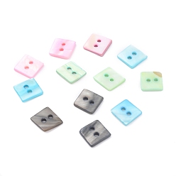 Mixed Color Natural Freshwater Shell Buttons, 2-Hole, Rhombus, Mixed Color, 11.5~12.5x12~12.5x1.5~2.5mm, Hole: 2mm
