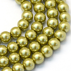 Olive Baking Painted Pearlized Glass Pearl Round Bead Strands, Olive, 4~5mm, Hole: 1mm, about 210pcs/strand, 31.4 inch