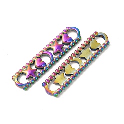 Rainbow Color Placage ionique (ip) 304 breloques de connecteur en acier inoxydable, ovale avec liens lune & étoile & coeur, couleur arc en ciel, 44.5x10.5x3mm, diamètre intérieur: 4.5x5.5 mm