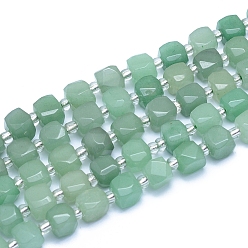 AliceBlue Natural Green Aventurine Beads Strands, Faceted, Cube, Alice Blue, 7.5~9x7.5~9x7.5~9mm, Hole: 0.8mm, about 37pcs/strand, 15.35 inch(39cm)