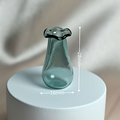 Teal Miniature Glass Vase Ornaments, Micro Toys Dollhouse Accessories Pretending Prop Decorations, Teal, 28x16mm