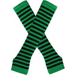Dark Green Acrylic Fiber Yarn Knitting Fingerless Gloves, Stripe Pattern Winter Warm Gloves with Thumb Hole, Dark Green, 310x80mm