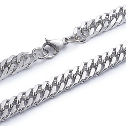 Stainless Steel Color Men's 304 Stainless Steel Diamond Cut Cuban Link Chain Necklaces, with Lobster Claw Clasps, Stainless Steel Color, 24.21 inch(61.5cm)