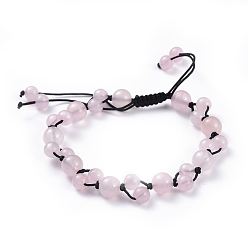 Quartz Rose Nylon réglable bracelets cordon tressé de perles, avec naturel a augmenté perles de quartz, 2-1/8 pouces ~ 3-1/2 pouces (5.4~8.8 cm)