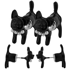 Черный Серьги-гвоздики из сплава с мультяшной собакой спереди и сзади, украшения с животными для женщин, чёрные, 15x18 мм