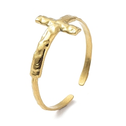Chapado en Oro Real 18K 304 anillos de dedo del acero inoxidable, pulido, Anillos religiosos cruzados para mujer., real 18 k chapado en oro, 1.5 mm, diámetro interior: 17.6 mm
