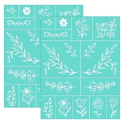 Flower Self-Adhesive Silk Screen Printing Stencil, for Painting on Wood, DIY Decoration T-Shirt Fabric, Turquoise, Floral Pattern, 28x22cm
