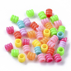 Mixed Color Opaque Polystyrene(PS) Plastic European Groove Beads, Large Hole Beads, Column with Groove, Mixed Color, 7x6.5mm, Hole: 4mm, about 3500pcs/500g