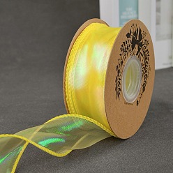 Желтый Полиэстер органза лента, для упаковки подарков, изготовление галстука-бабочки, плоский, желтые, 1-5/8 дюйм (40 мм), около 9.84 ярдов (9 м) / рулон