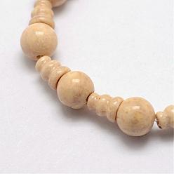 Fossile Fossiles naturel 3-trou brins guru de perles, pour la fabrication de bijoux bouddhiste, perles t-percées, 16.5~18mm, Trou: 2~3mm, 2 pièces / kit, 10, affecte / brin, 6.5 pouce