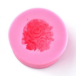 Deep Pink Valentine's Day 3D Rose Food Grade Silicone Cameo Molds, Fondant Molds, For DIY Cake Decoration, Chocolate, Candy, UV Resin & Epoxy Resin Craft Making, Deep Pink, Small Size: 62x44mm