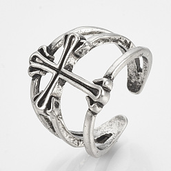 Antique Silver Alloy Cuff Finger Rings, Wide Band Rings, Cross, Antique Silver, US Size 9 3/4(19.5mm)