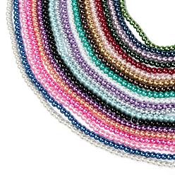Mixed Color 20 Colors Glass Pearl Beads Strands, Pearlized, Round, Mixed Color, 6mm, Hole: 1mm, about 140pcs/strand, 32 inch
