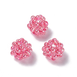 Deep Pink Handmade Transparent Plastic Woven Beads, Round, Deep Pink, 22mm, Hole: 5mm
