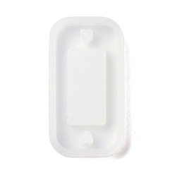 Blanc Moules pendentif en silicone bricolage, pour la fabrication d'étiquettes porte-clés, moules de résine, pour la résine UV, fabrication de bijoux en résine époxy, rectangle avec le coeur, blanc, 55x29x6.5mm, Trou: 5mm, diamètre intérieur: 24x50 mm