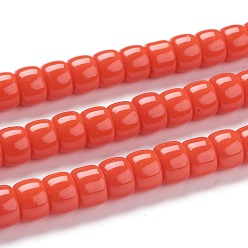 Naranja Rojo K 9 hebras de perlas de vidrio, perlas de vidrio imitación de jade, columna, rojo naranja, 8~8.5x5.5~6 mm, agujero: 1.4 mm, sobre 67 unidades / cadena, 15.83 pulgada (40.2 cm)
