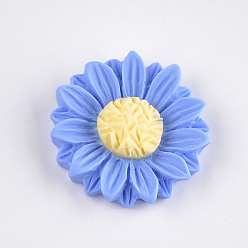 Cornflower Blue Resin Cabochons, Sunflower, Cornflower Blue, 24x7mm