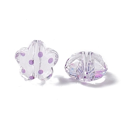 Violet Transparent Acrylic Beads, Flower with Polka Dot Pattern, Clear, Violet, 16.5x17.5x10mm, Hole: 3mm
